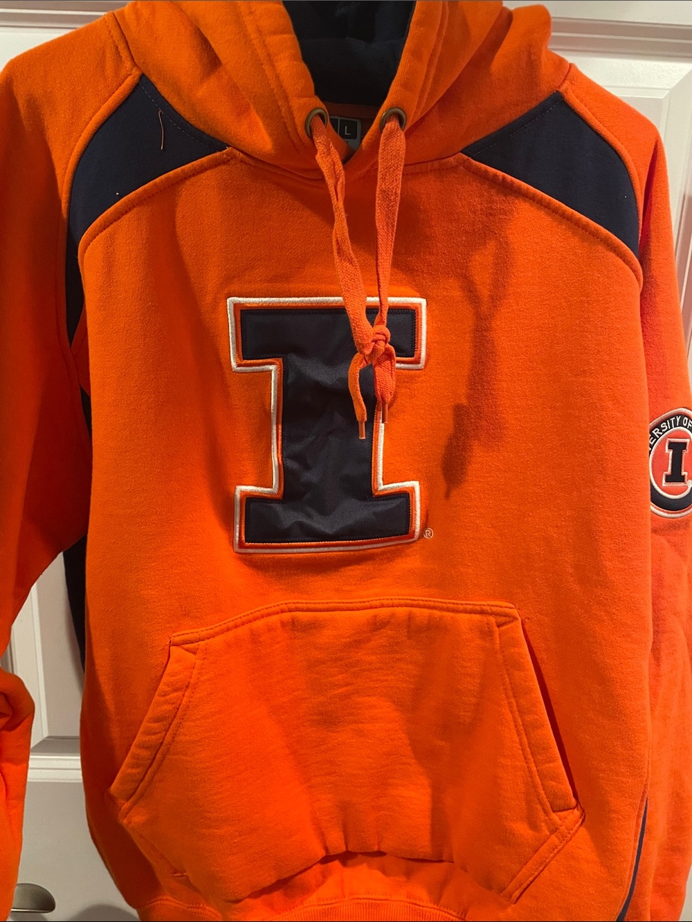 Illinois Men's Orange Hooded Pullover with Chest Patch and sleeve logos Size L
